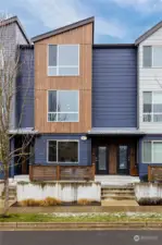 The front of the townhome; the first floor is the garage, then the main floor, with bedrooms on the upper floor