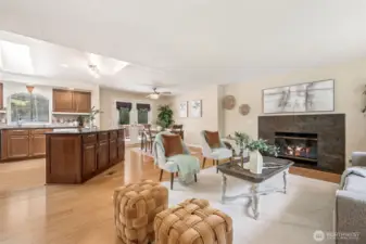 Bright and open floor plan , living room with gas fireplace