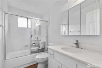 Bathroom adjacent to bedrooms