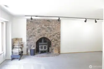 Living room with wood stove.
