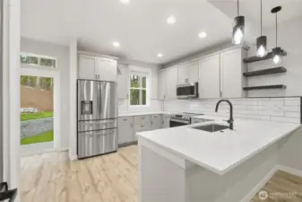 Quartz countertops Modern lighting