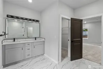 Main bath with double sinks spacious walk in closet