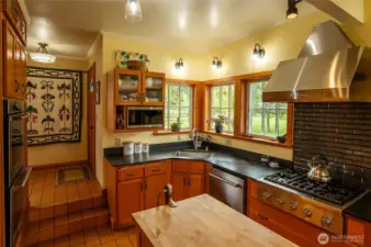 Main house floor 1 chef's kitchen with instant hot water, high end appliances, and custom vertical grain fir cabinetry