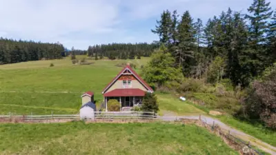 Guesthouse, seen looking north over pastures and forest of the 20 acre parcel
