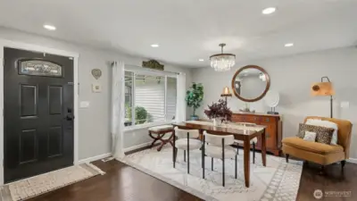 Beautiful engineereed hardwood floors flow throughout the main living spaces.