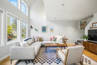 Vaulted ceiling and wall of windows