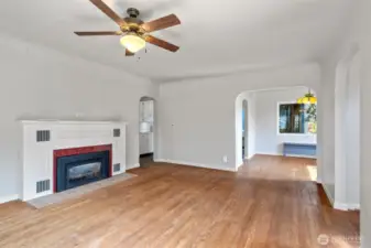 Beautiful arched doorways and a gas burning fireplace