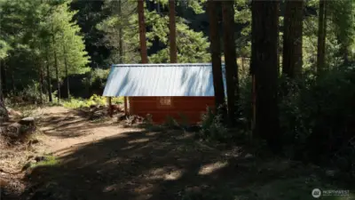 shed going down the driveway.