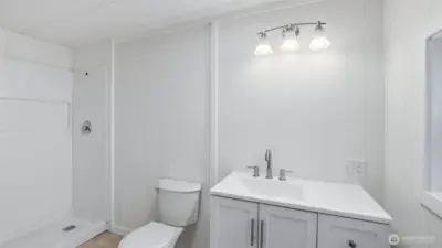 Master Bath with walk in double shower and new v