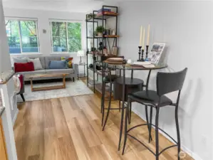 The dining room and living room flow together naturally.