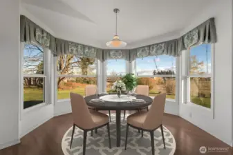 Beautiful territorial view from the light filled eat in dining area off the kitchen.