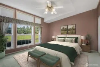 Primary suite is large with bath and walk in closing.  This is a split bedroom floor plan whichs offering privacy.