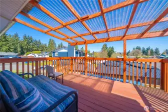 Covered deck off living room upstairs