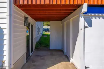 Covered quiet area through downstairs sliding door.