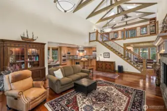 Open concept great room leading into the kitchen