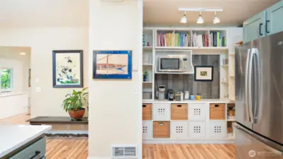 Tons of storage and coffee bar set up