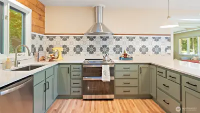 Brand new custom cabinetry and counters in the main kitchen
