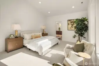 Designer primary suite with five-piece bath & heated floors