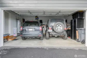 A quick peek inside the two-car garage, with storage space too!