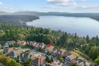 Aerial view highlighting the home’s desirable Sammamish location near Lake Sammamish and surrounding neighborhoods.