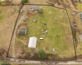 2.54 Acres w/Home, Garage, Barn, Shop. Fully Fenced. Lines are approximate.