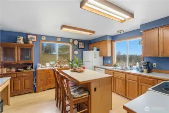 Kitchen with Real Oak Cabinets, Island w/Tile Counter.