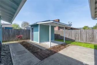 Back Yard and Storage Shed with Awning