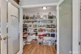 You HAD to see this walk-in pantry with shelving on three sides!!
