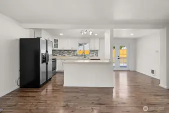Kitchen island with wine/beverage cooler underneath