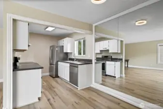 Kitchen with new stainless steel appliances
