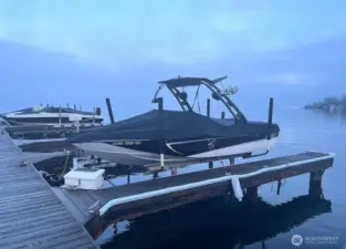 Seller boat moored on a  summer leased slip.