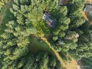 Aerial view of the home and lot.