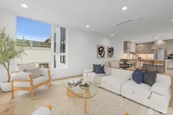 Living room, large windows and views of Ballard