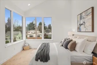 Primary bedroom, large windows with Ballard views