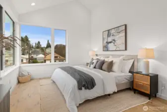 Primary bedroom, large windows with Ballard views