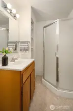 Lower level 3/4 bathroom with access from the garage.