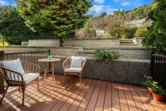 Your back porch has plenty of room for a patio set. You can beat the summer heat in this cool spot.