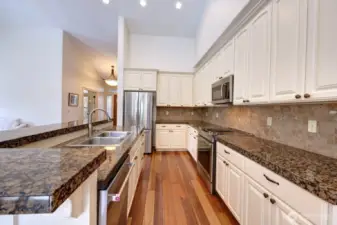 The kitchen has all you need, all appliances, included. Lots of counter space.