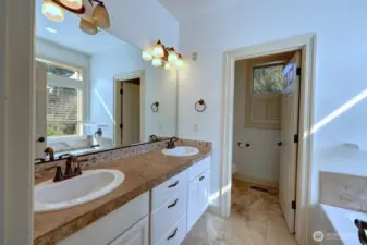 Primary full bath and double sinks.