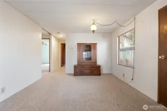 Notice the vintage ceiling lamp!