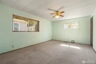The primary bedroom has room for a king-sized bed.
