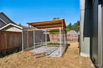 Dog kennel alongside the house.