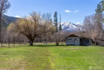 Old growth trees and perennials decorate the property