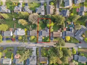 Aerial view of home. Red lines are approximate.
