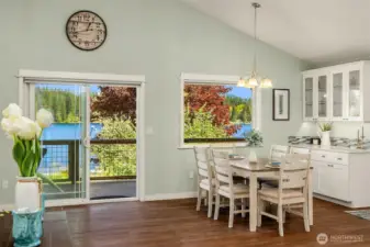Dining Area with Built-in Buffet with Glass Cabinets