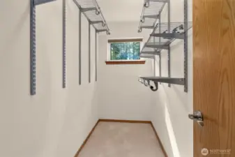Main floor primary bedroom walk-in closet.