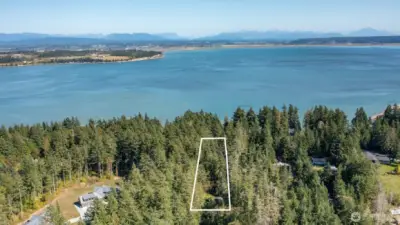 Across from the water.