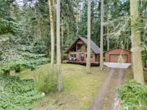 A-frame cabin in the woods