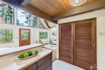 Pantry and old furnace in this closet