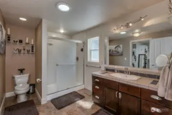Updated primary bath with walk-in shower with double ( high & low ) shower heads.